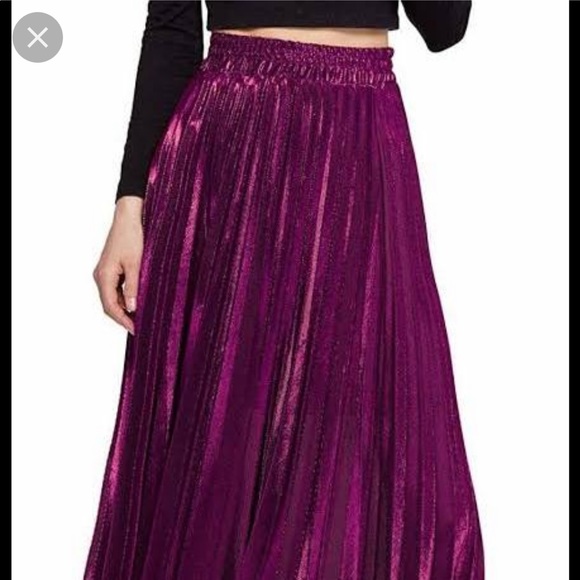 NEW PASTEL Metallic Shiny Shimmer Accordion Pleated Maxi Pink/Purple Skirt - Picture 3 of 13